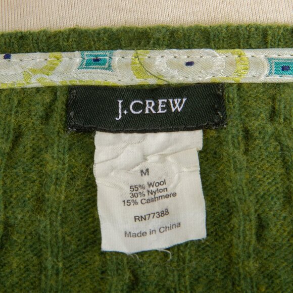 J. Crew Green Cashmere Blend Cable Knit Cardigan Sweater - Size Medium - Picture 6 of 8